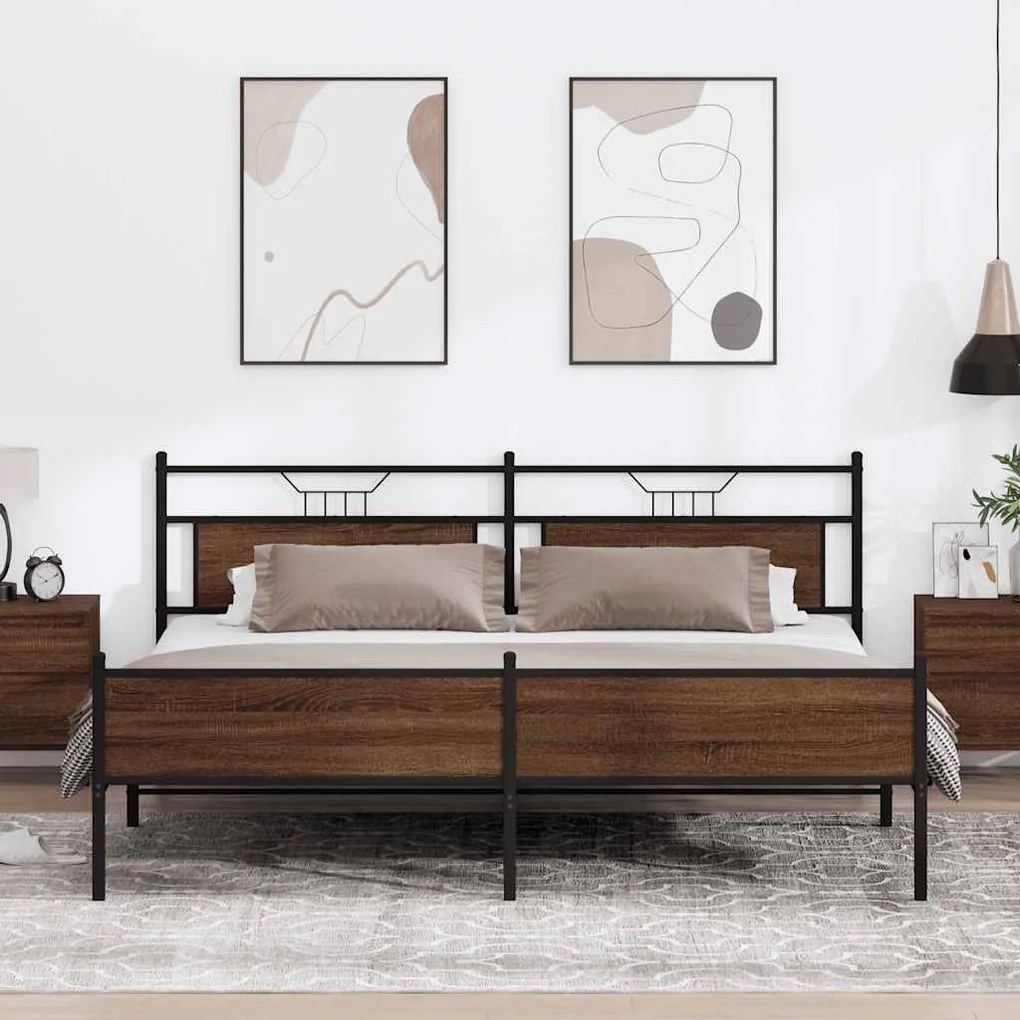 Estrutura cama sem colchão 193x203 cm metal carvalho castanho