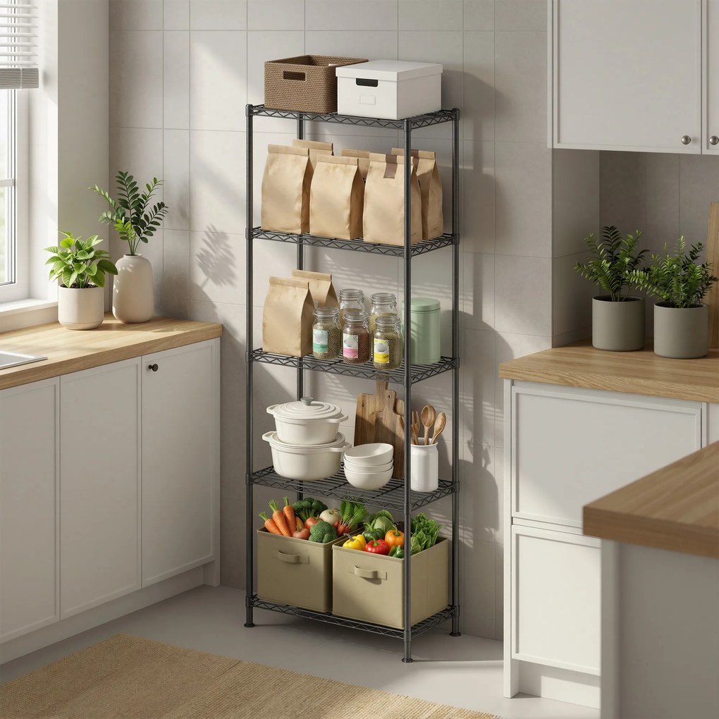 Estante de metal, prateleiras ajustáveis 30 x 60 x 161 cm, estante de arrumação com 5 níveis para garagem preta