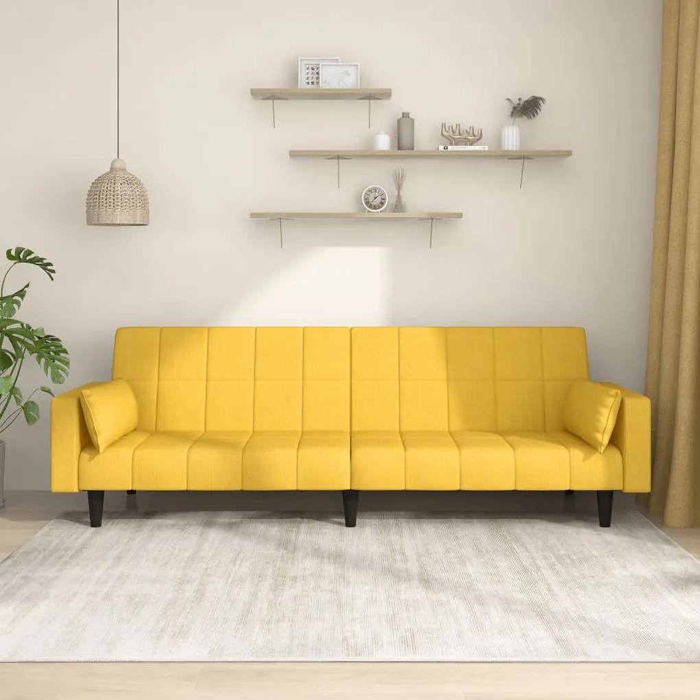 Sofá-cama 2 lugares com duas almofadas tecido amarelo