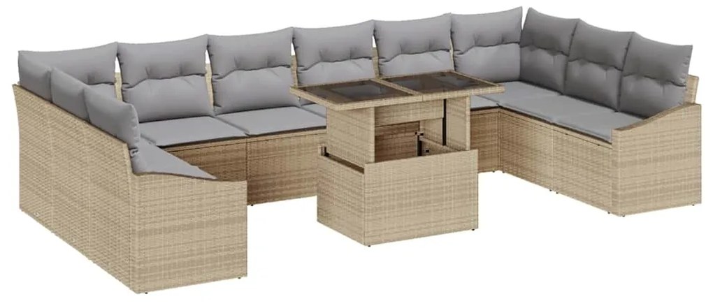 Conjunto de Sofá de Jardim com 11 Peças e Almofadas Bege em Polyrattan