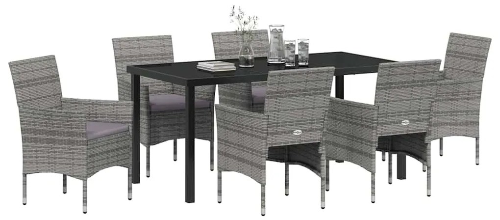 Conjunto de Jantar para Jardim 7 Peças em Rattan Sintético Cinza