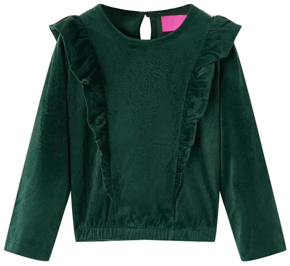 Blusa para criança com folhos verde-escuro 140