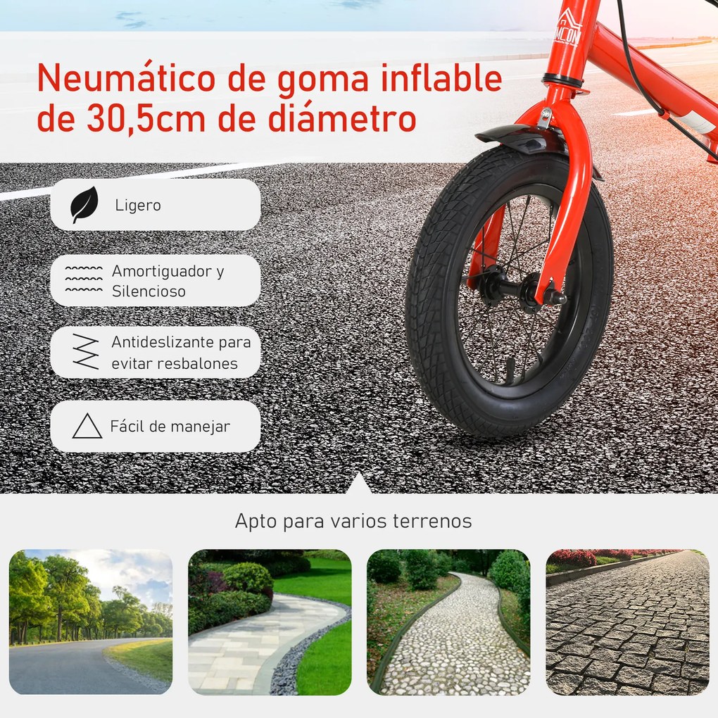 HOMCOM Bicicleta sem Pedais com Altura Ajustável Pneus de Borracha Insufláveis para Crianças acima de 3 Anos Assento Acolchoado Bicicleta de Equilíbrio 86x43x60 cm Vermelho