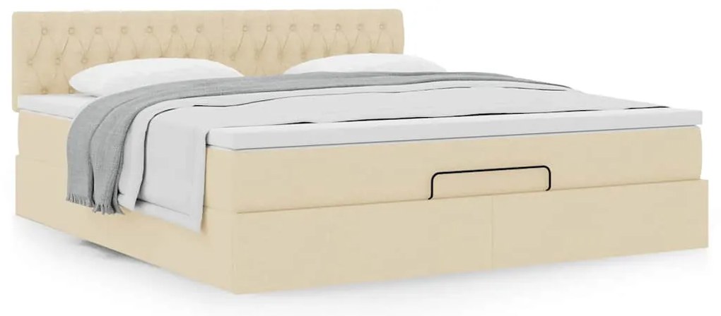 Estrutura de cama otomana com colchão tecido creme 160x200cm
