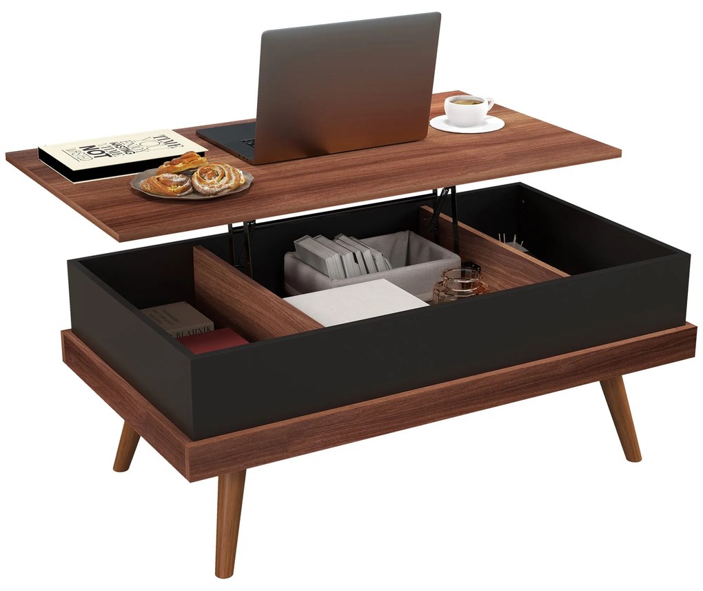 Mesa de Centro Elevatória – Table Basse Noire – 100x79x54 cm – Castanh