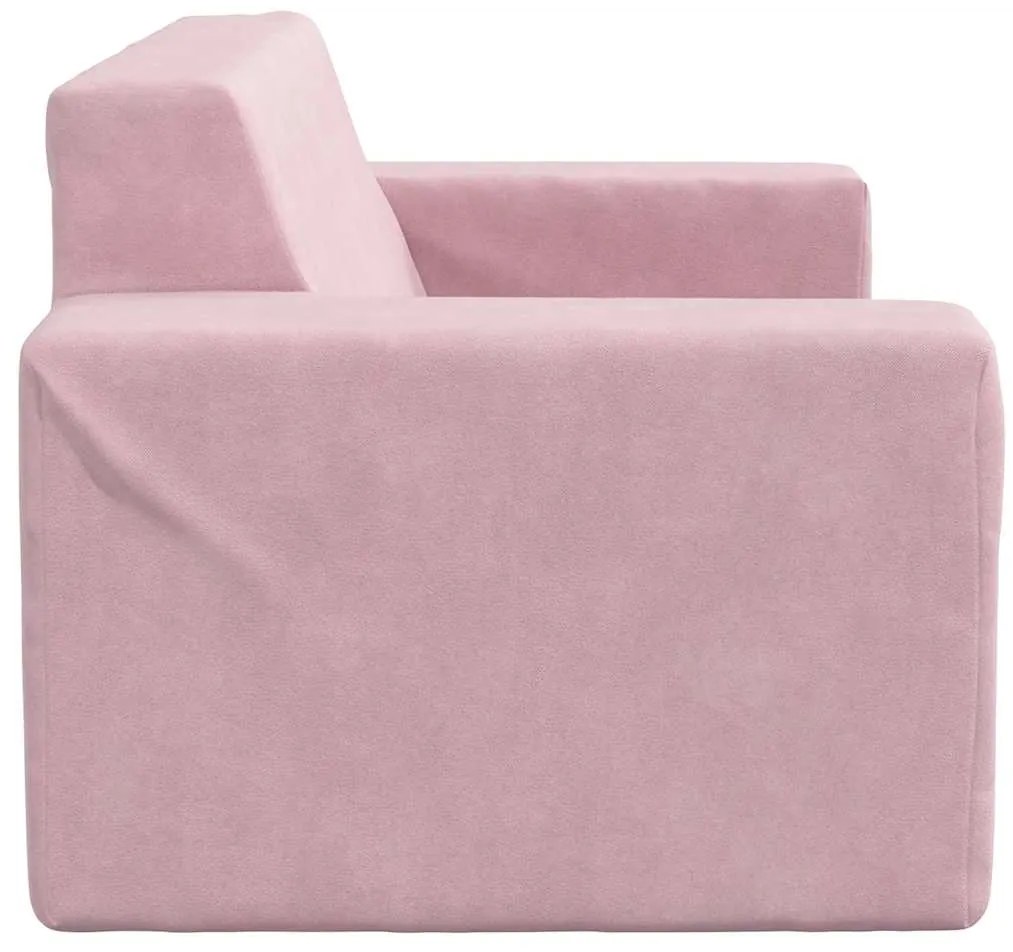 Sofá infantil de 2 lugares pelúcia rosa