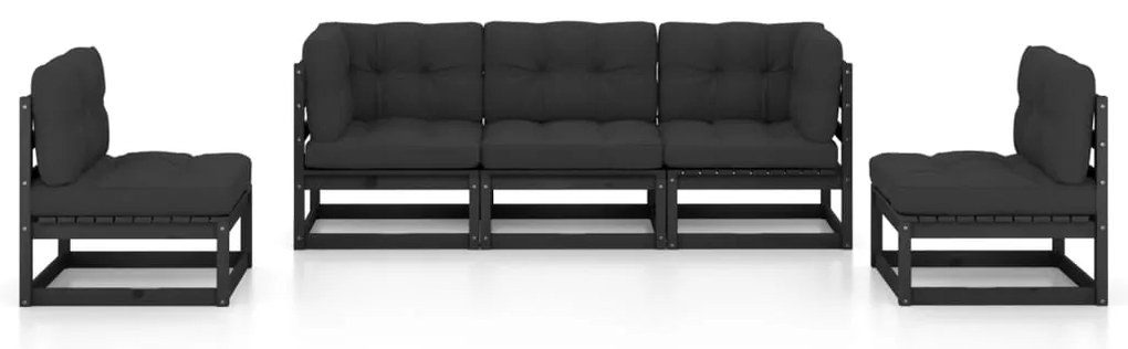 5 pcs conjunto longue de jardim c/ almofadões pinho maciço