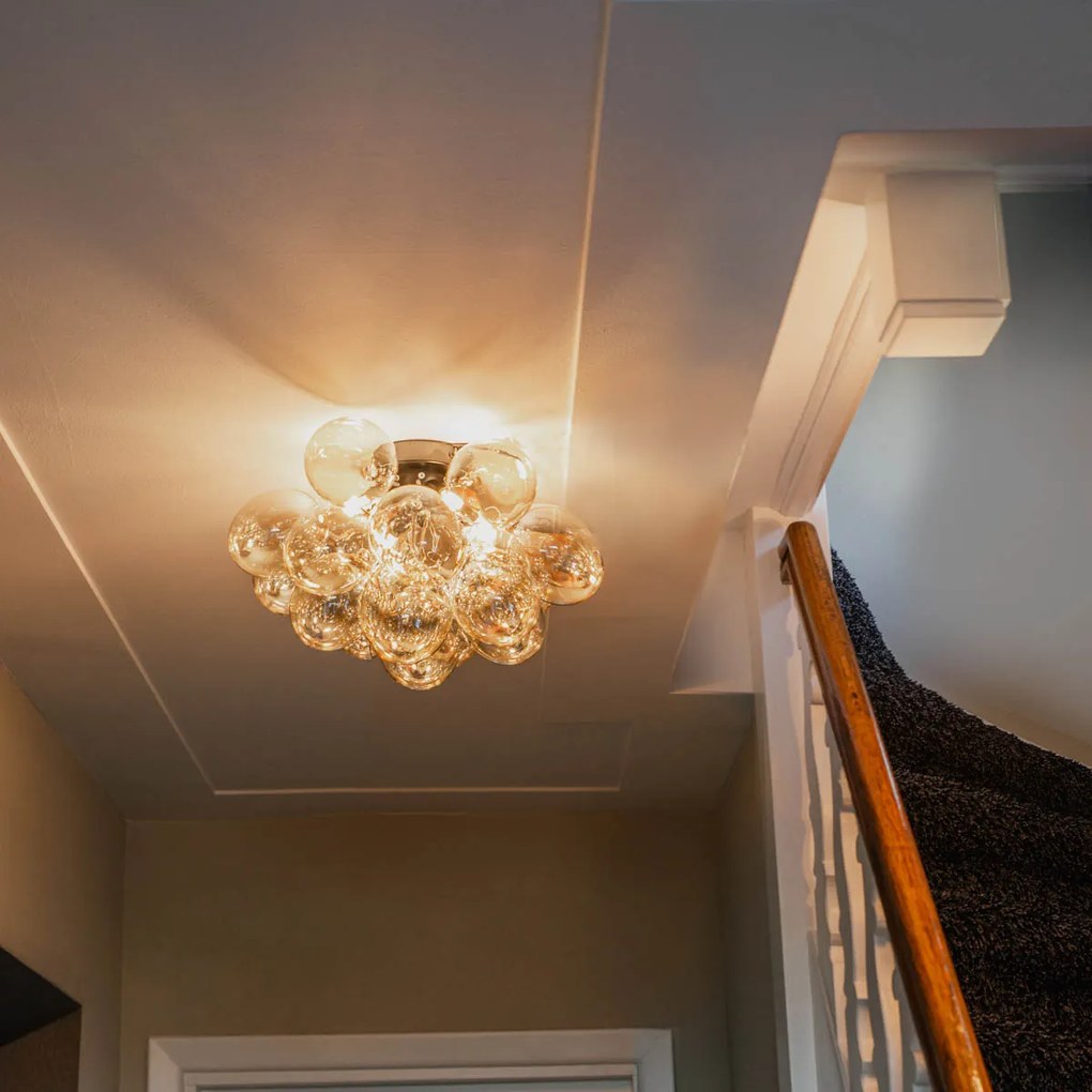 Candeeiro de teto inteligente preto com vidro âmbar incluindo 4 Wifi G9 - Uvas