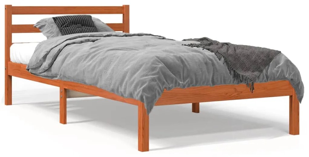 Estrutura de cama 90x190 cm madeira pinho maciça castanho cera