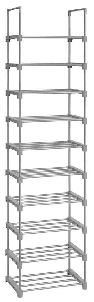 Sapateira metálica de 10 prateleiras para hall com design ajustável. | SONGMICS | 45 x 30 x 174 cm | cinzento | LSA025G02.