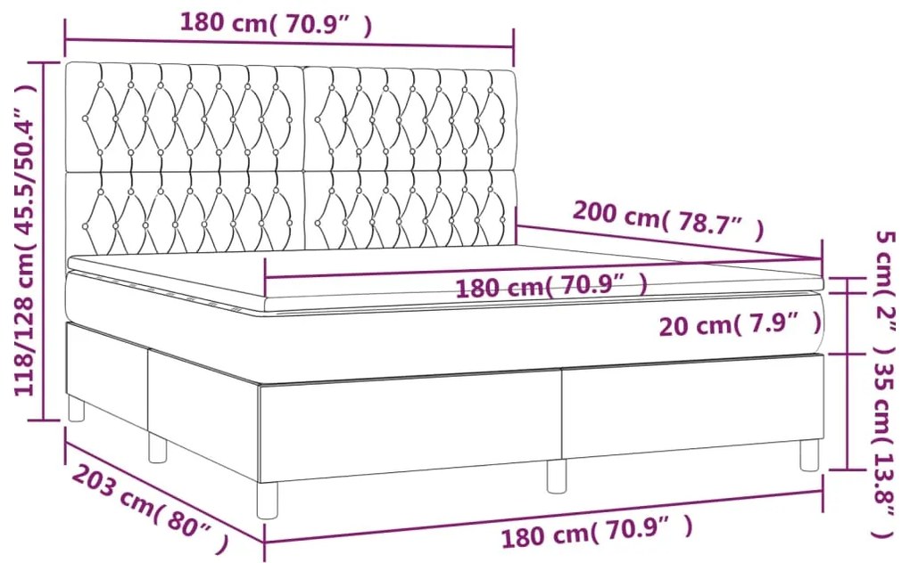 Cama box spring c/ colchão/LED 180x200 cm veludo rosa