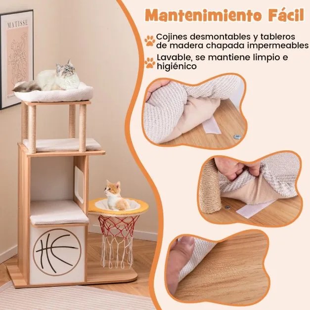 Arranhador para gatos 120cm  tema desportivo 5 decks com poleiros  Rede de dormir natural