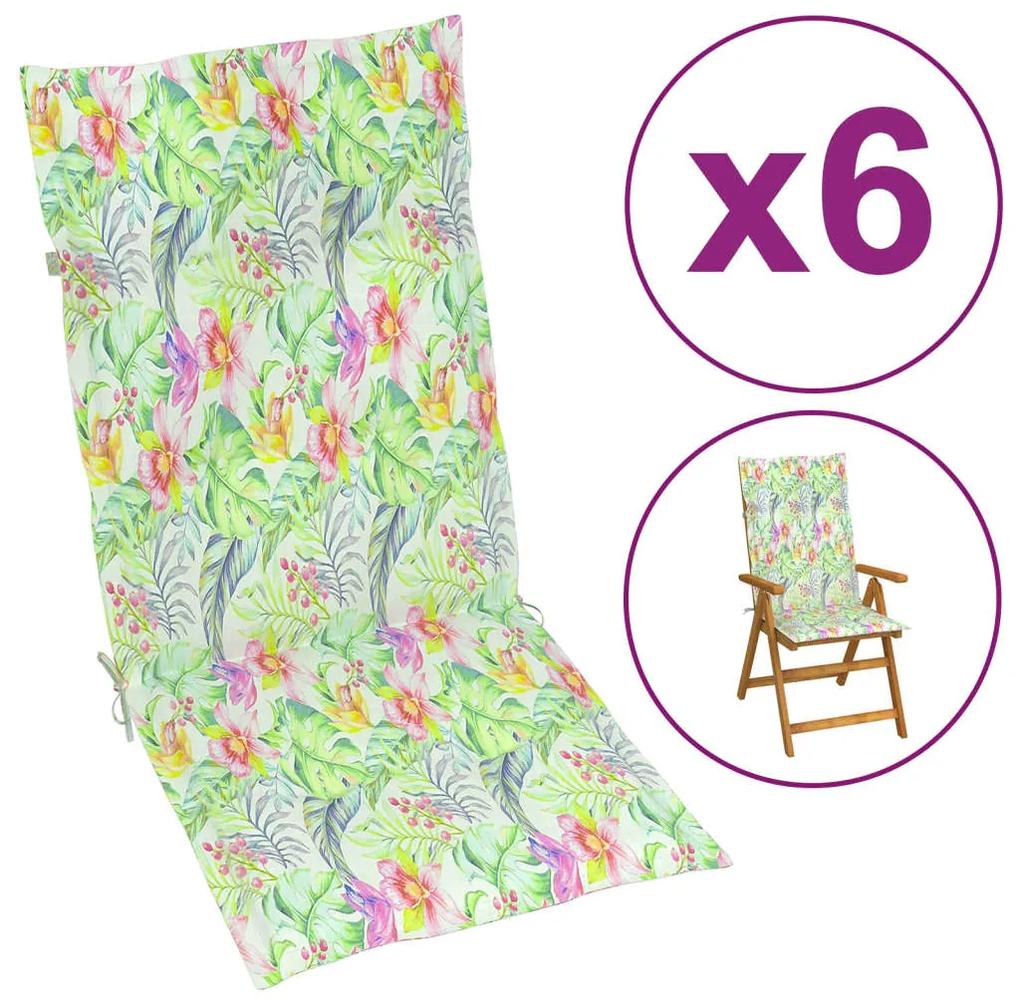 314124 vidaXL Almofadões para cadeiras altas de jardim 6 pcs tecido folhas