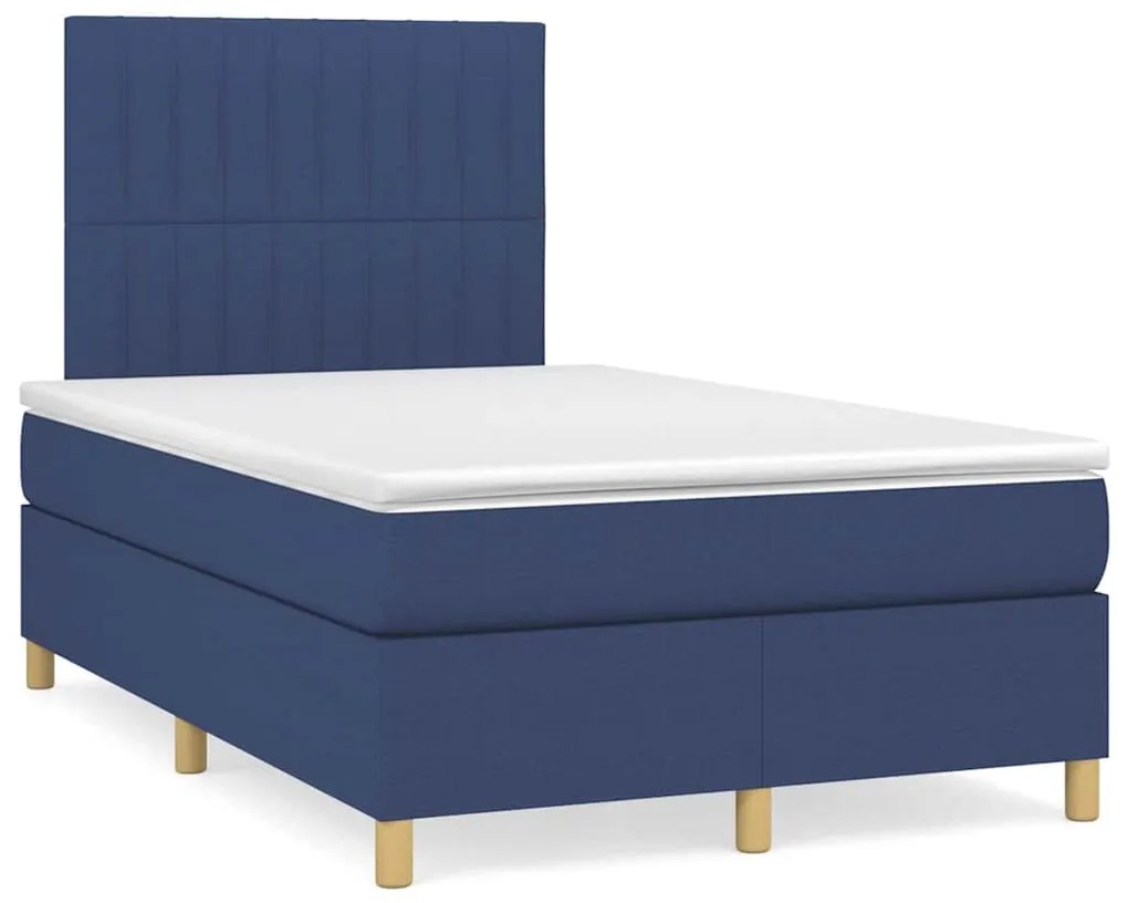 Cama box spring c/ colchão e LED 120x190 cm tecido azul