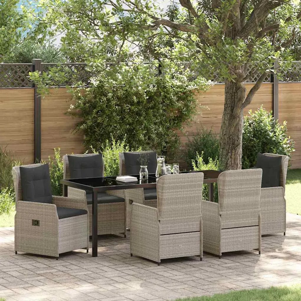 vidaXL Conjunto de Jantar de Jardim 7 Peças Cinza Claro em Rattan Sintético