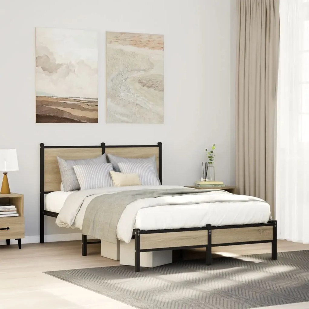vidaXL Estrutura de cama sem colchão 120x190 cm metal carvalho sonoma