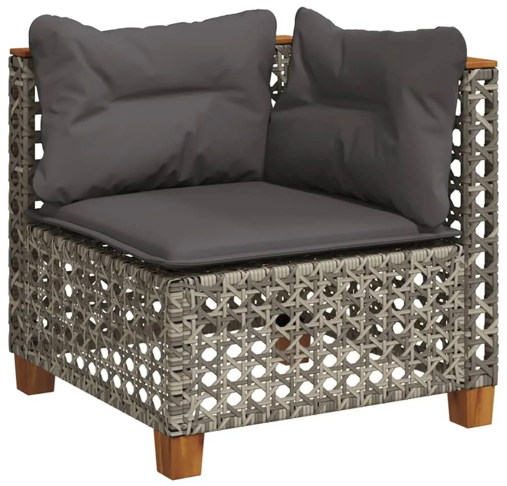 9 pcs conjunto sofás p/ jardim com almofadões vime PE cinzento