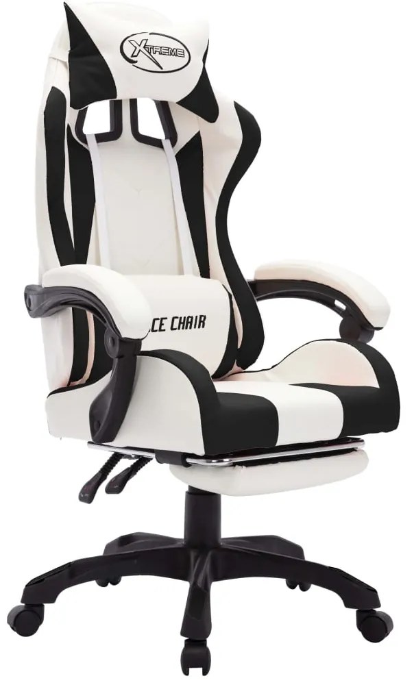 Cadeira estilo corrida luzes LED RGB couro artif. preto/branco
