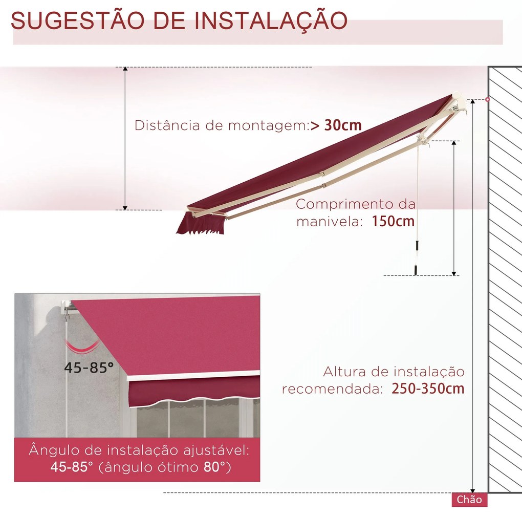Toldo Manual 395x245 cm Toldo de Varanda Pátio com Manivela de Alumíni