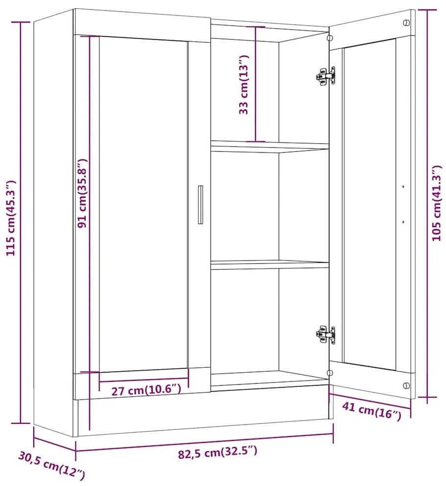 Vitrine 82,5x30,5x115 cm derivados de madeira carvalho fumado