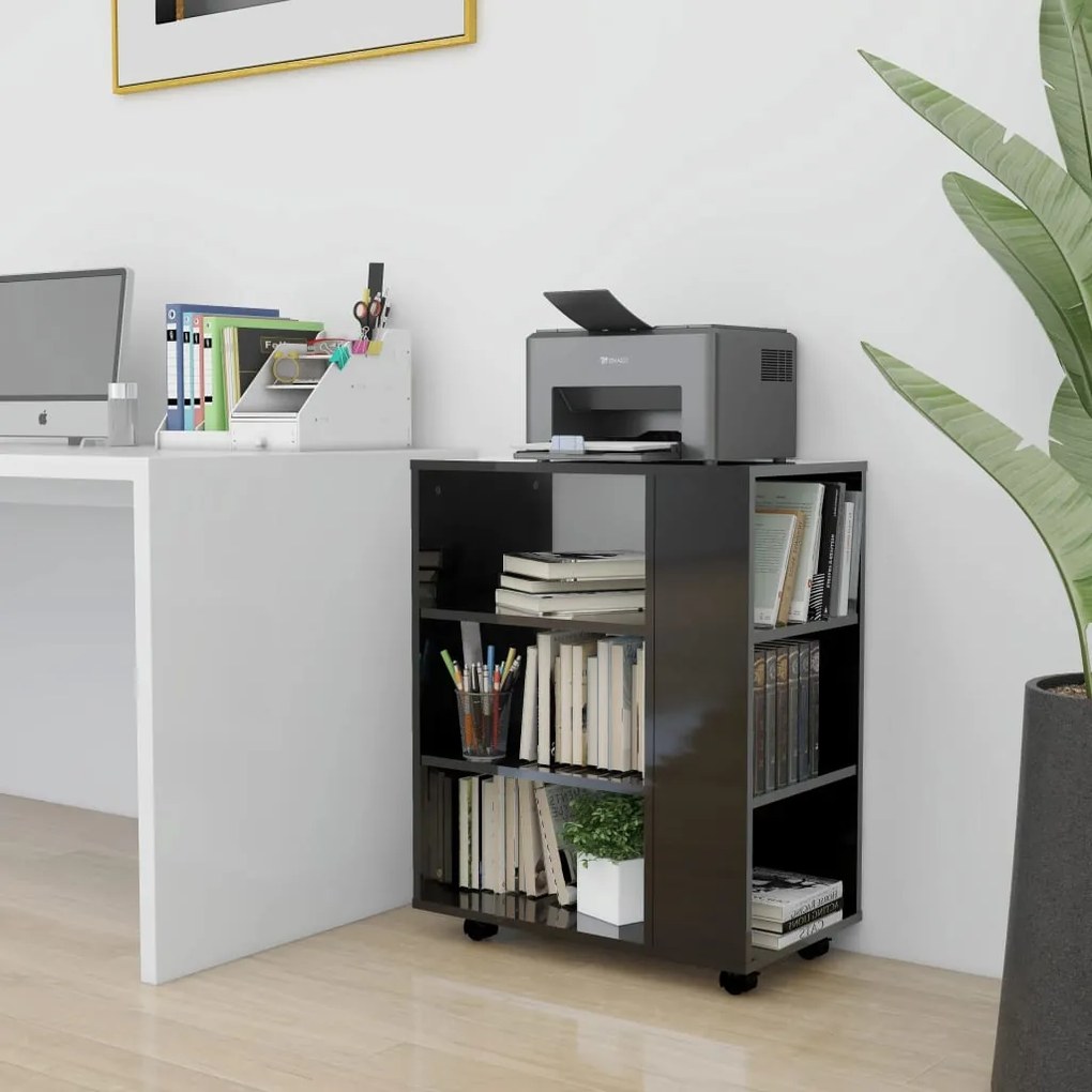 808456 vidaXL Móvel com rodas 60x35x75 cm contraplacado preto brilhante