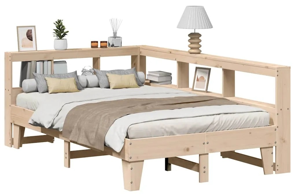 vidaXL Cama com estante sem colchão 140x190 cm pinho maciço