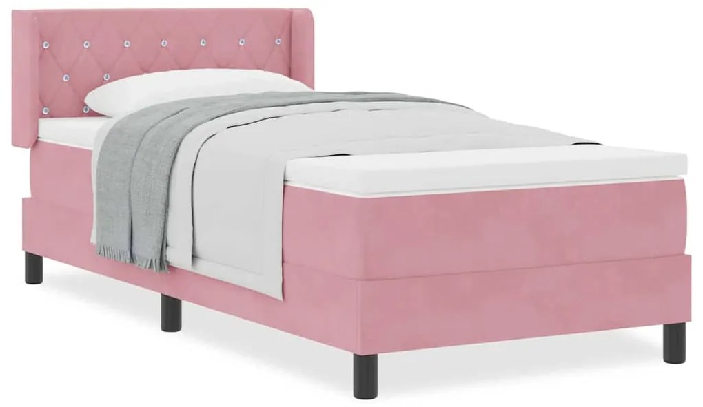 Camas Box Spring vidaXL com Colchão Rosa 90x200 cm Veludo