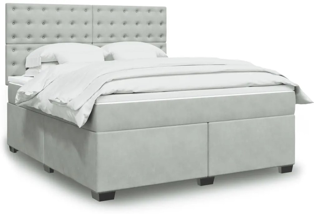 Cama com molas/colchão 180x200 cm veludo cinzento-claro