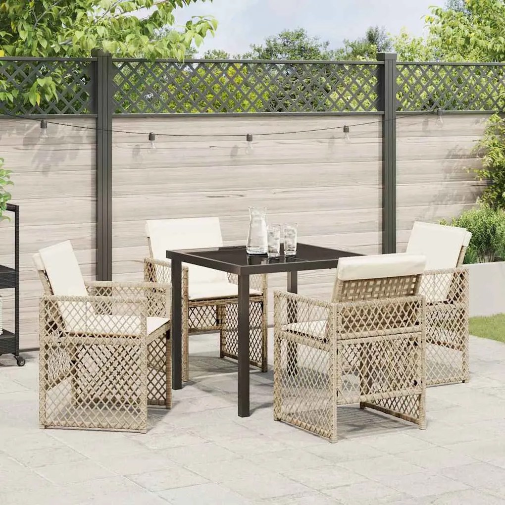 Conjunto de Jantar de 5 Peças para Jardim com Almofadas Bege Poliéster