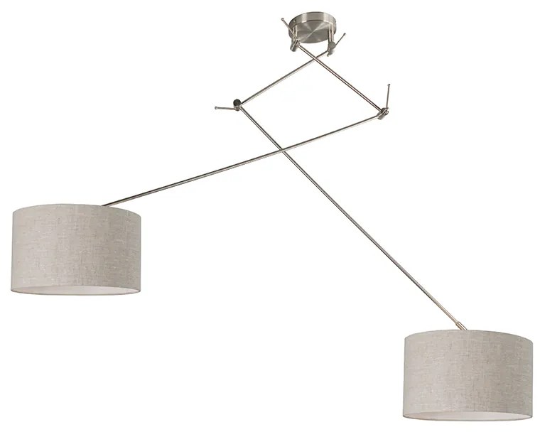 Candeeiro de suspensão em aço com abajur 35 cm cinzento claro ajustável 2 luzes - Blitz Moderno