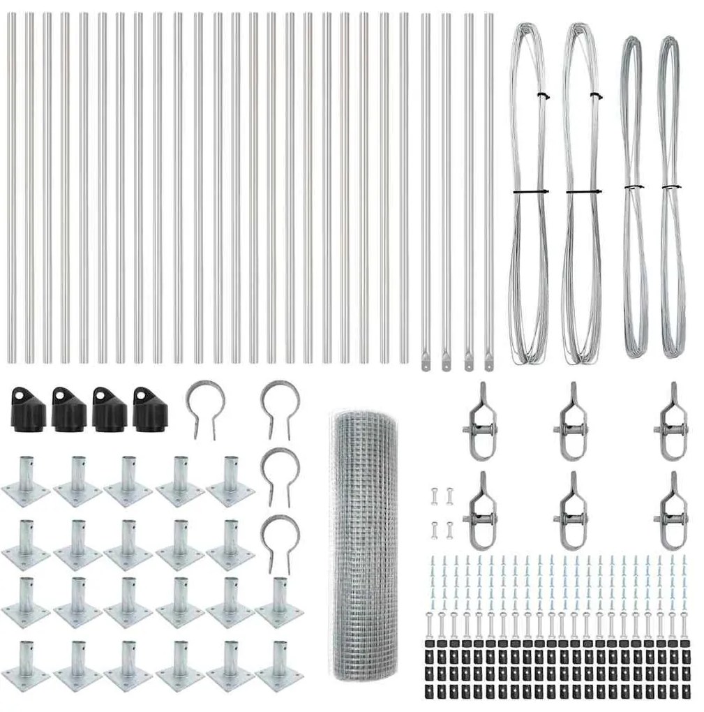 Cerca de Fio Soldado com 13 Postes Flangeados 0.8x50 m Aço Galvanizado
