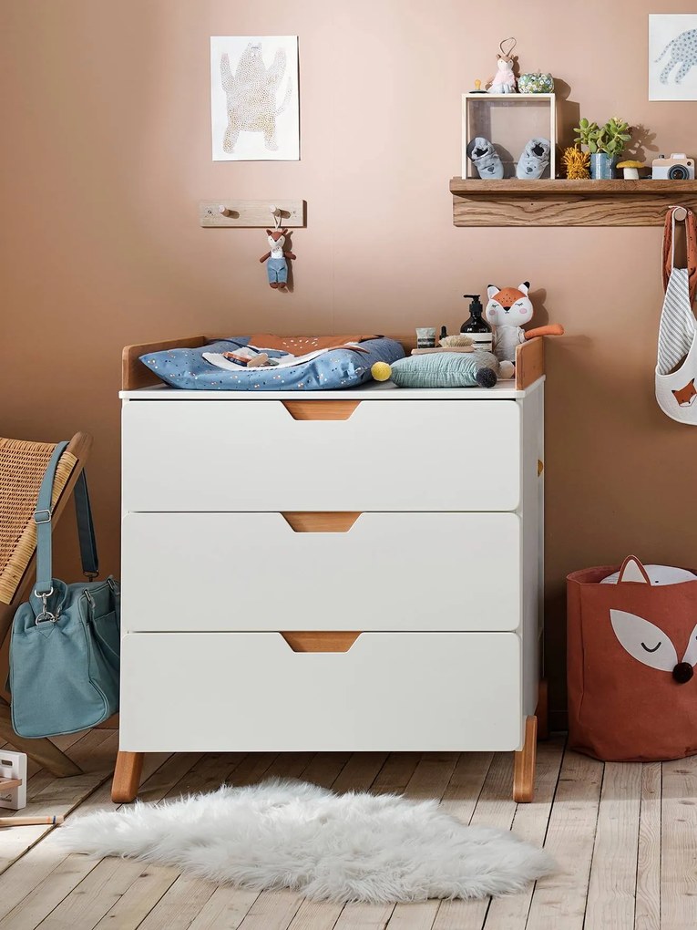 Cómoda muda-fraldas, Pirouette branco claro liso