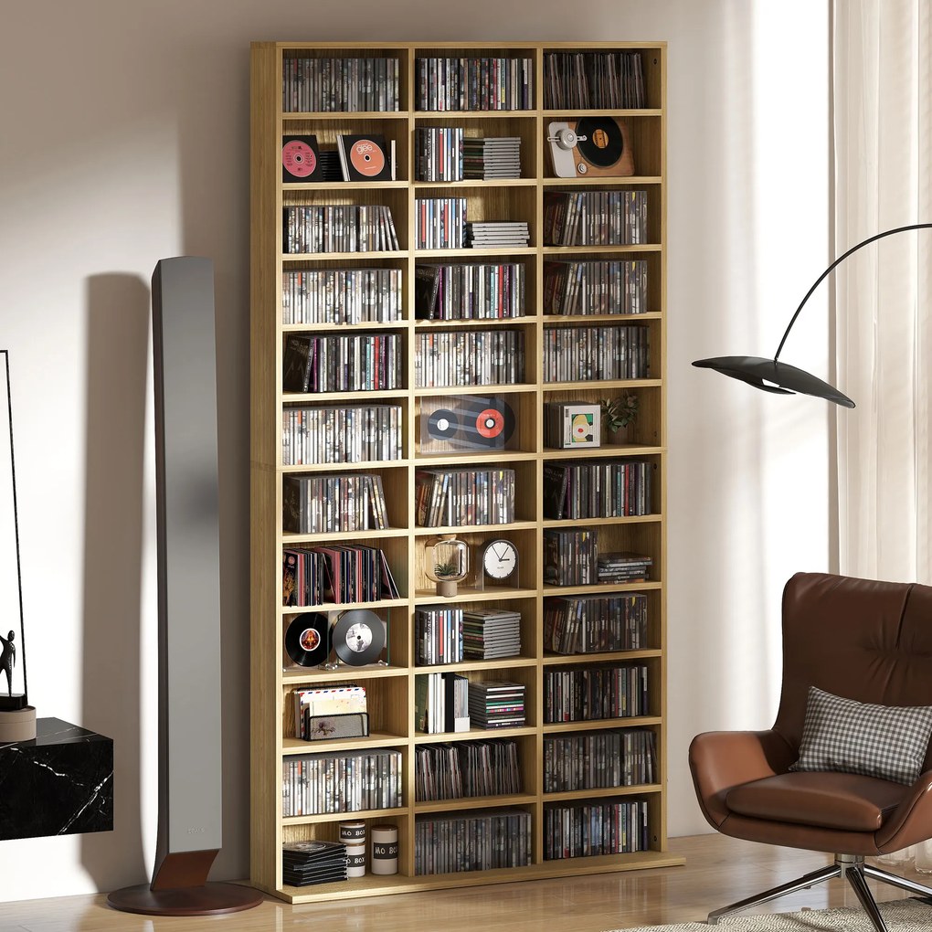 Estante para CD/DVD, 102 x 23,5 x 195 cm, 36 Compartimentos, cor Carvalho