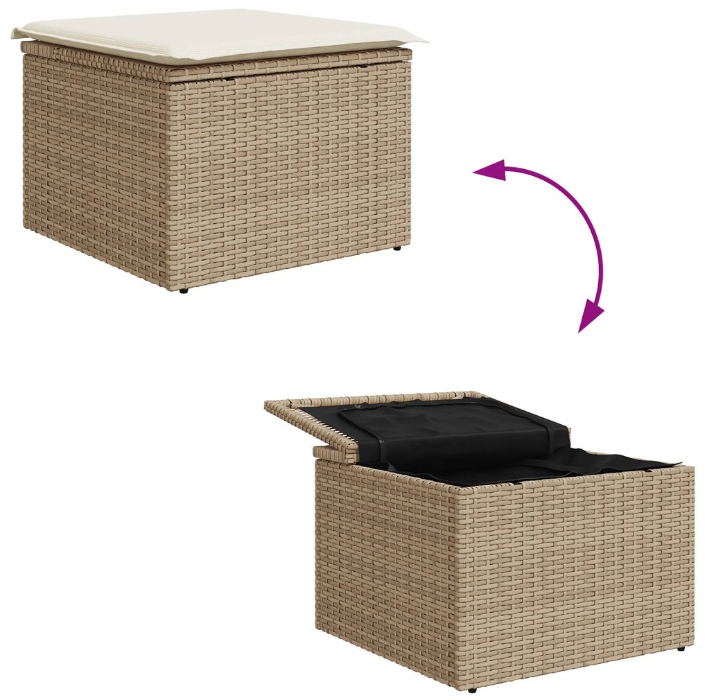 Conjunto de Sofá de Jardim de 7 Peças com Almofadas Bege Polirattan Ac