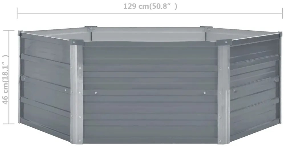 Canteiro jardim elevado 129x129x46cm aço galvanizado cinzento