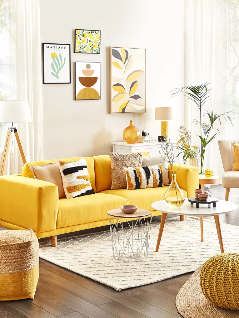 Quadro com motivo de folhas 63 x 93 cm creme e amarelo FICUZZA Beliani