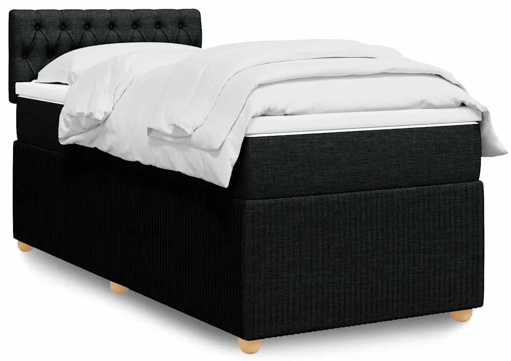 vidaXL Cama com molas/colchão 100x200 cm tecido preto
