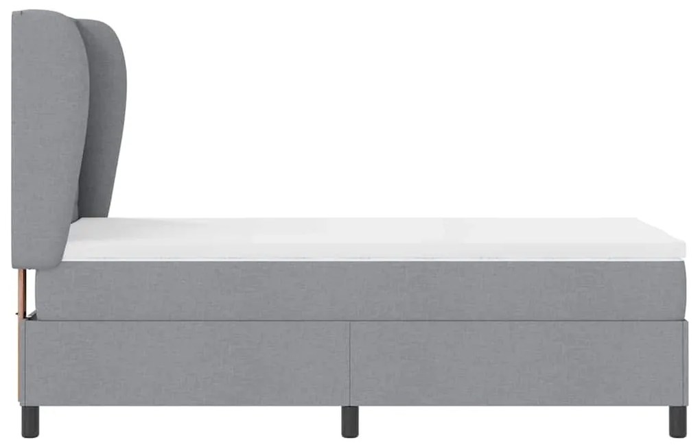 Cama box com colchão cinza claro, 100 x 200 cm, em tecido.