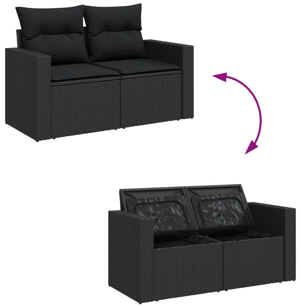 13 pcs conjunto de sofás de jardim com almofadões vime PE preto