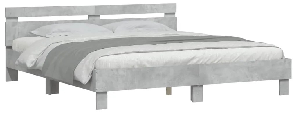 Estrutura cama cabeceira e luzes LED 200x200cm cinzento cimento