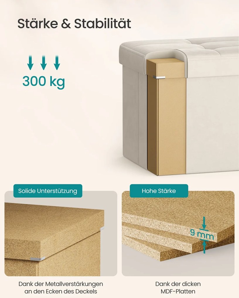 Banco com espaço de arrumação e tampa rebatível 38 x 76 x 38 cm creme