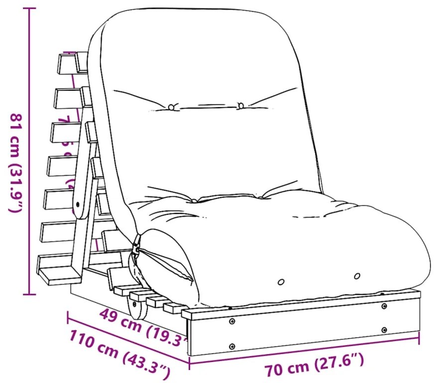 Sofá-cama futon com colchão 70x206x11 cm pinho maciço branco