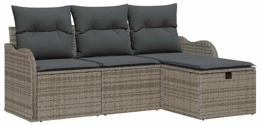 Conjunto de Sofá de Jardim vidaXL 4 Peças com Almofadas Cinza Polirata