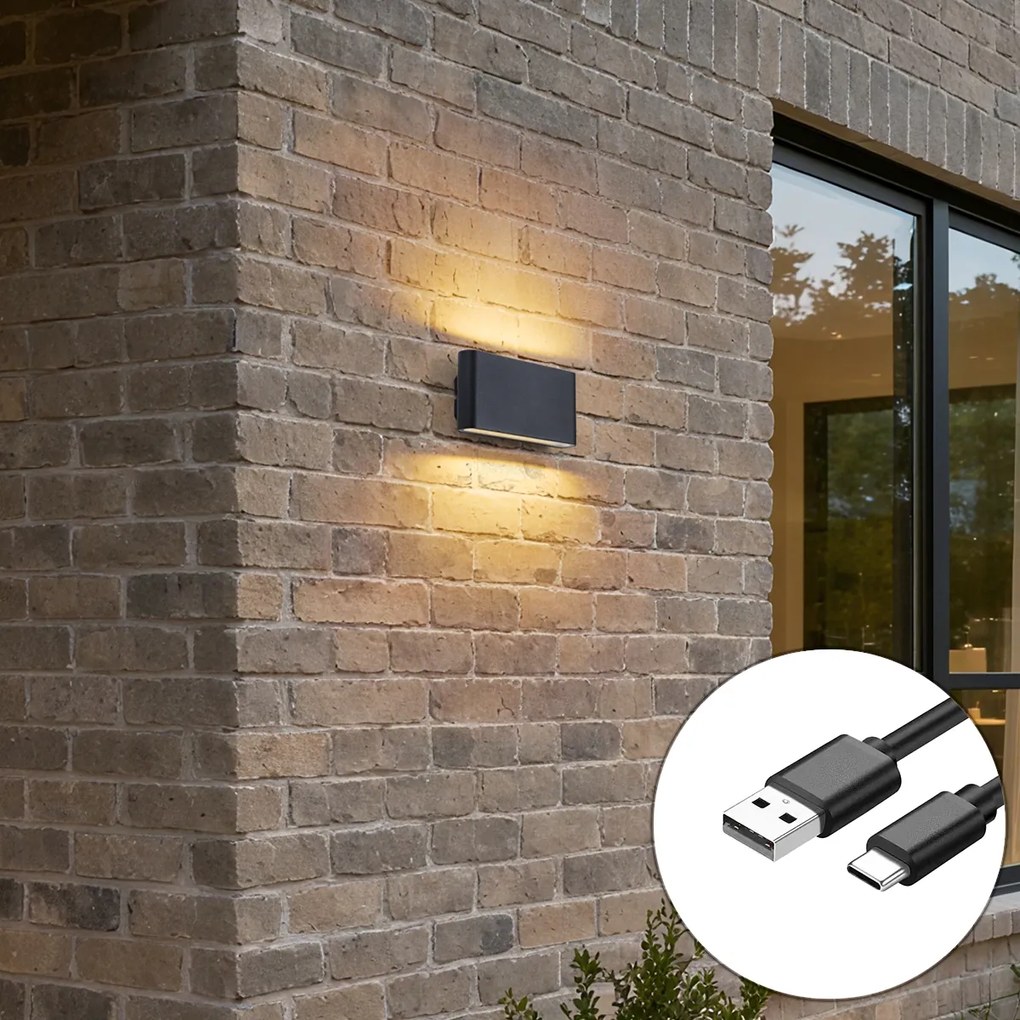 Candeeiro de Parede Preto Sensor Magnético de 4 Níveis Incl. LED Recarregável - Batt