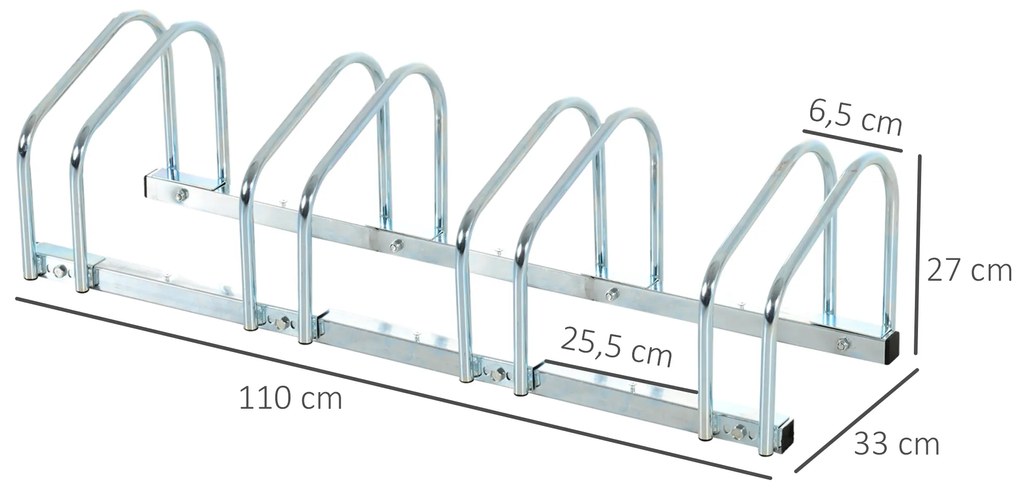 Estacionamento para 4 Bicicletas Suporte de Aço para Estacionar Bicicletas no Chão para Interior e Exterior 110x33x27 cm Prata