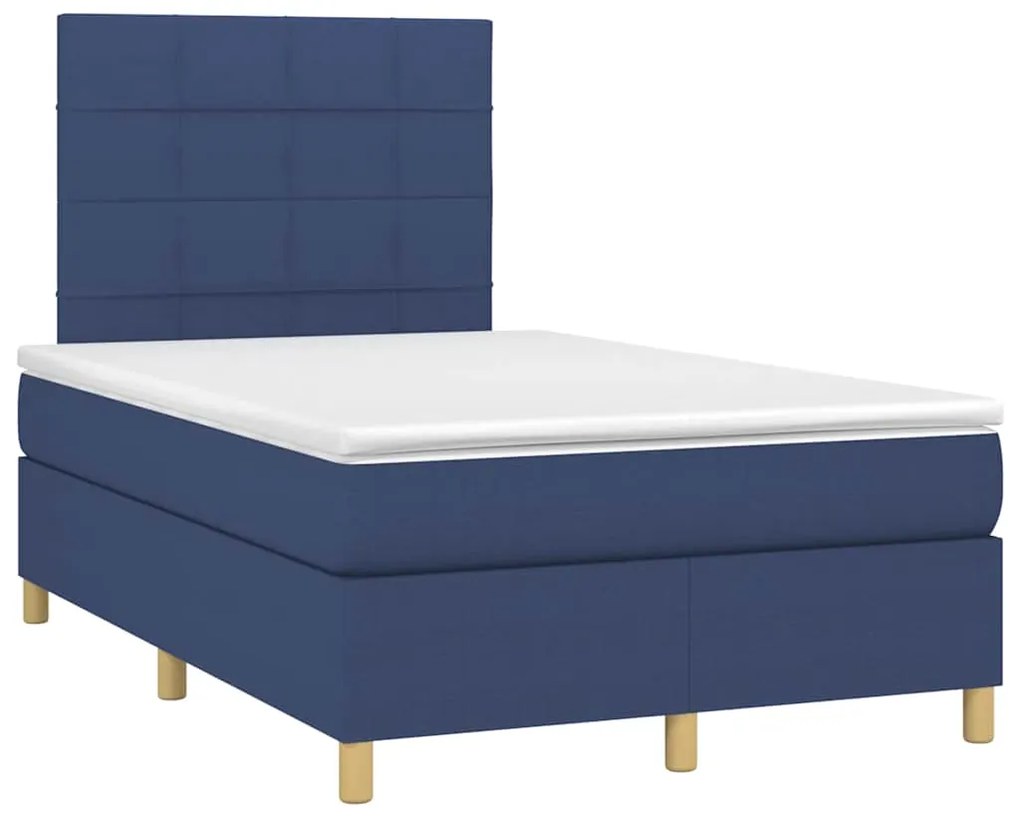 Cama box spring c/ colchão e LED 120x190 cm tecido azul