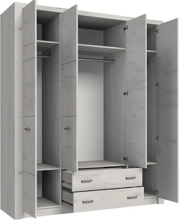 Roupeiro Serfeno 116, Madeira de freixo escura, 214x178x58cm, 169 kg, Portas para roupeiro: Com dobradiças, Número de prateleiras: 5, Número de prateleiras: 5