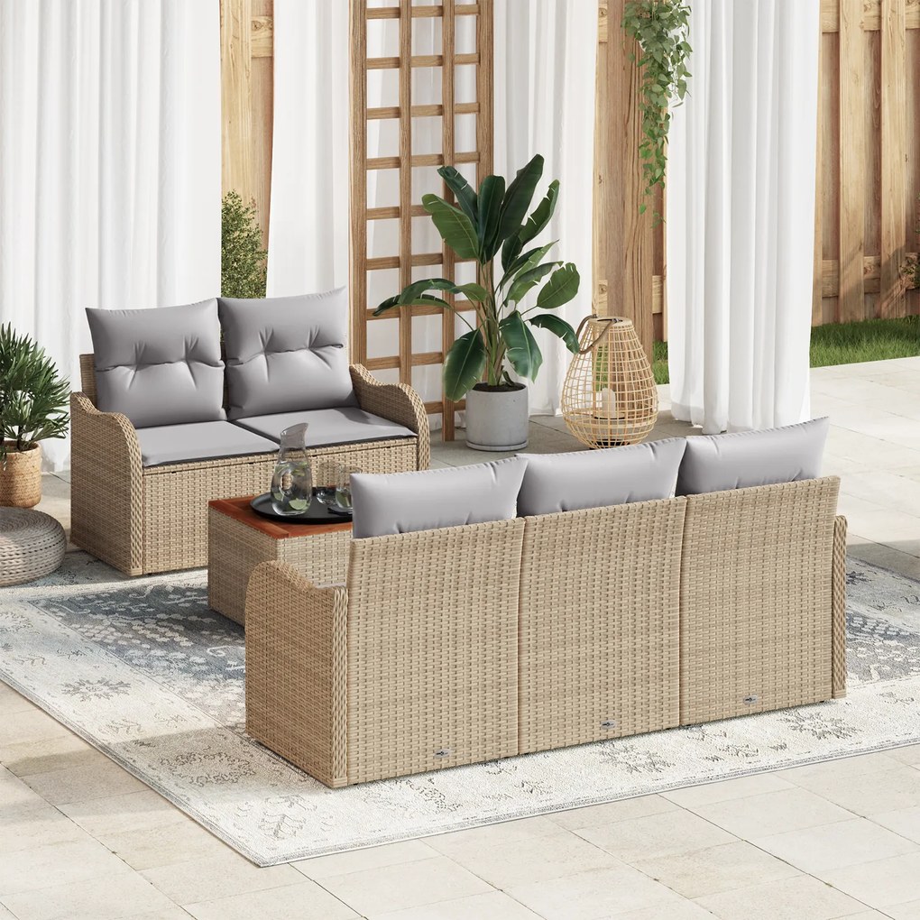 Conjunto de Sofá de Jardim vidaXL de 6 Peças com Almofadas Bege de Rat