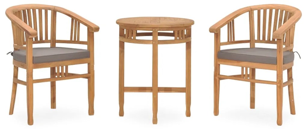 vidaXL 3 pcs conjunto jantar jardim c/ almofadões madeira teca maciça