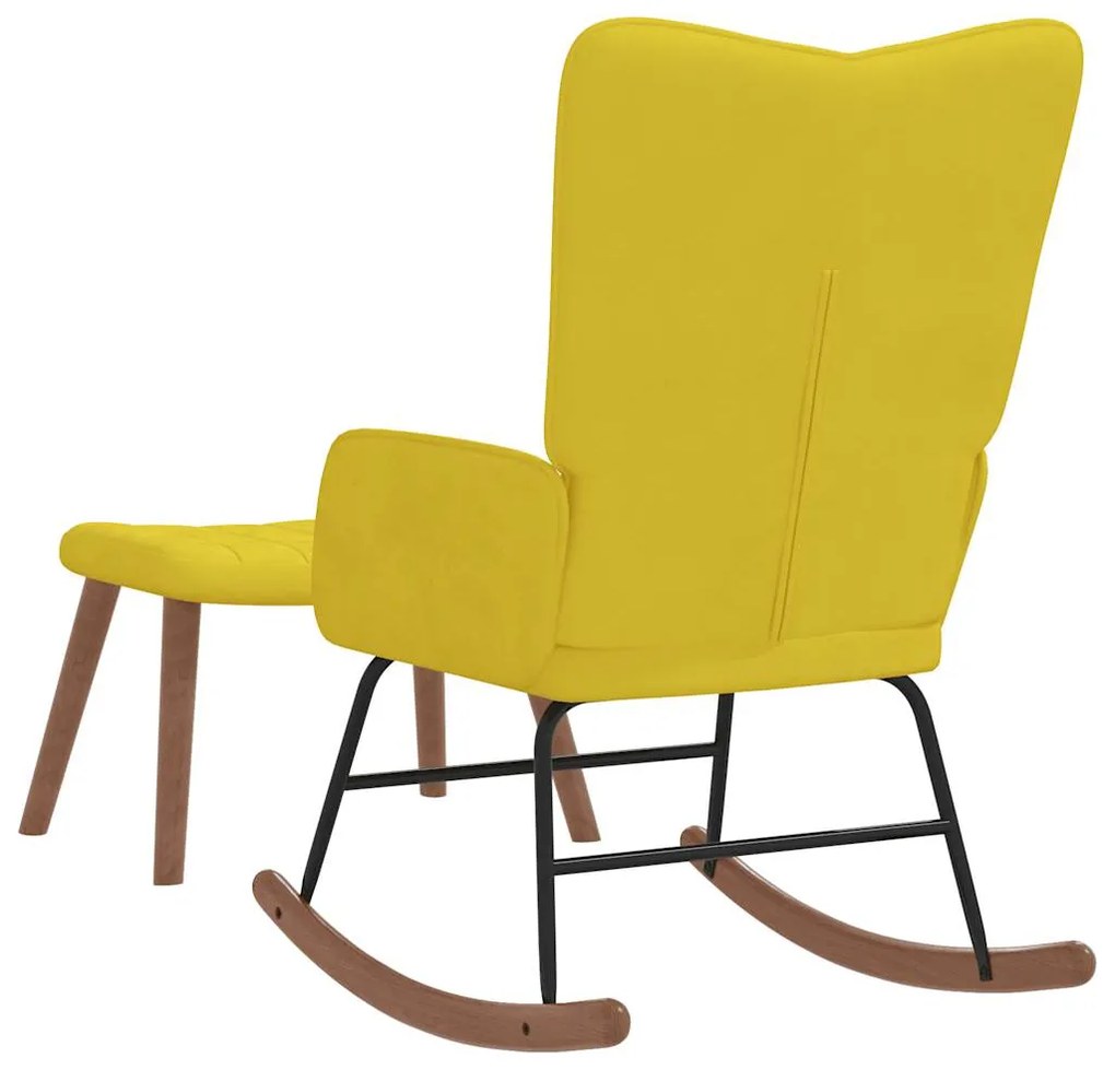 Cadeira de baloiço com banco veludo amarelo mostarda